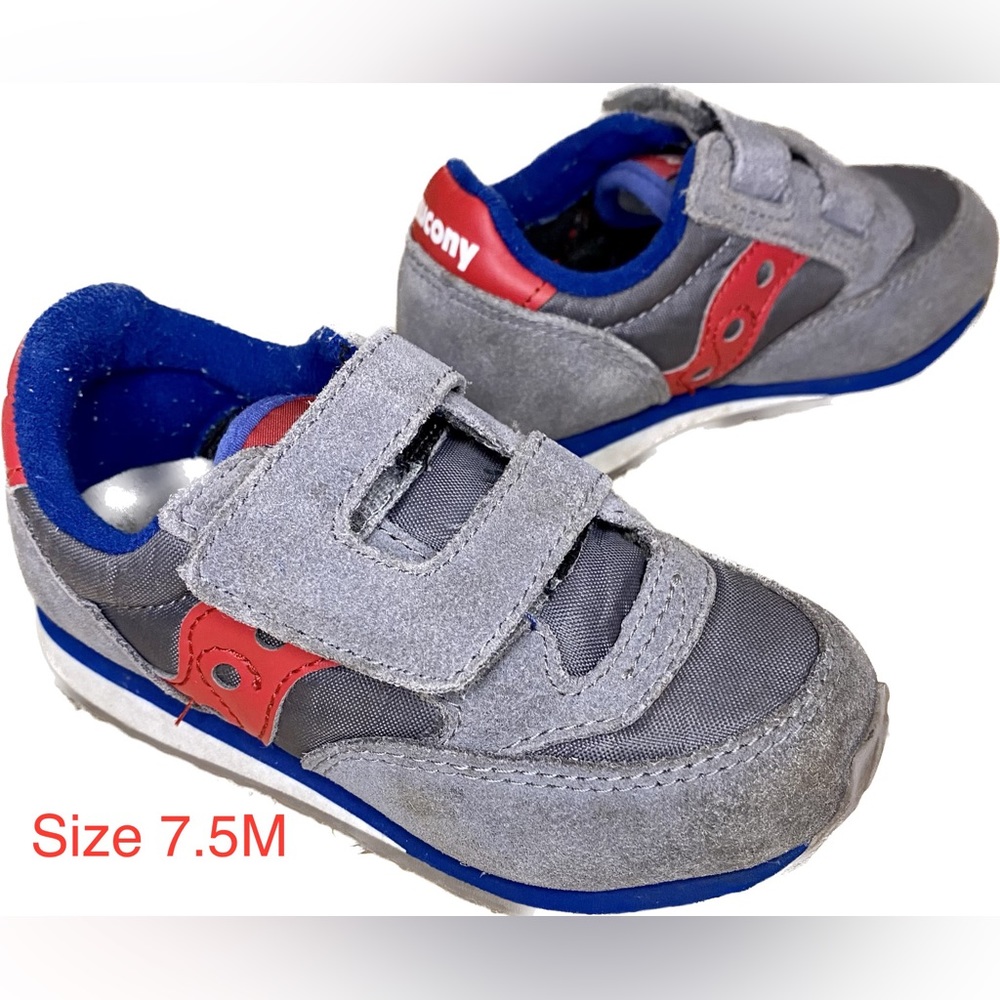Boys 7.5T Saucony Jazz Sneaker Grey Red and Blue